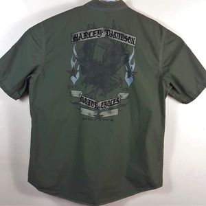 EUC Harley Davidson Army Green Button Down Shirt